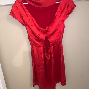 Red satin mini dress